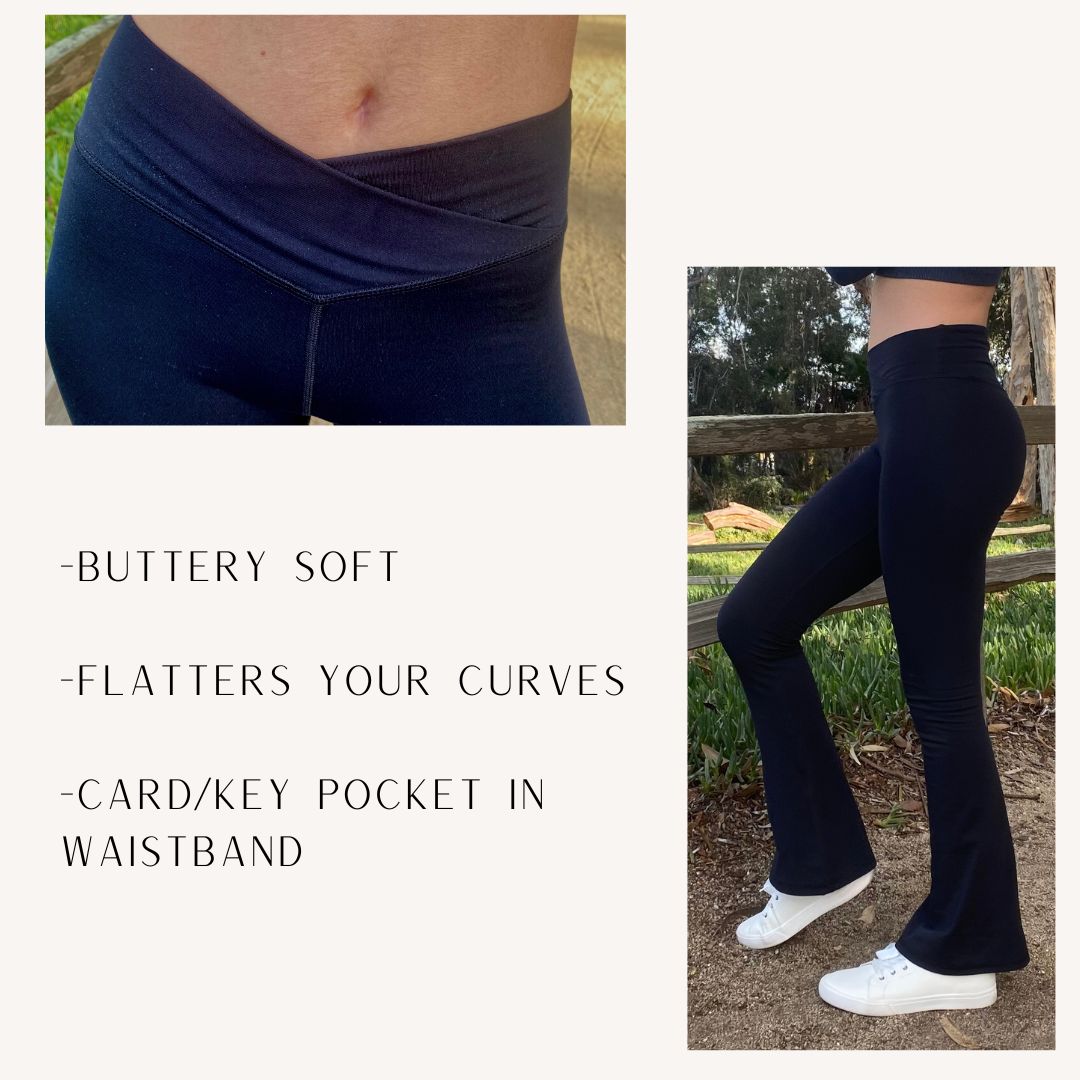  Girls Bootcut Yoga Pants with Pockets - V Cross High